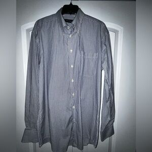 Nautica Men's Navy and White Striped Button Down Shirt